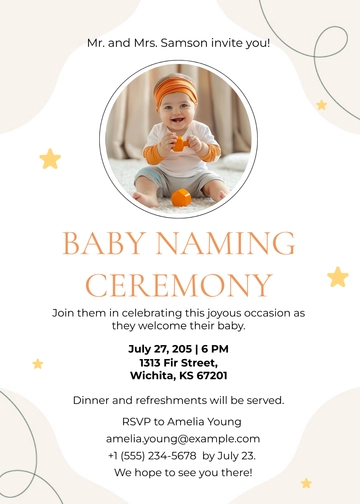 Free Happy Baby Naming Ceremony Invitation Card Template to Edit Online