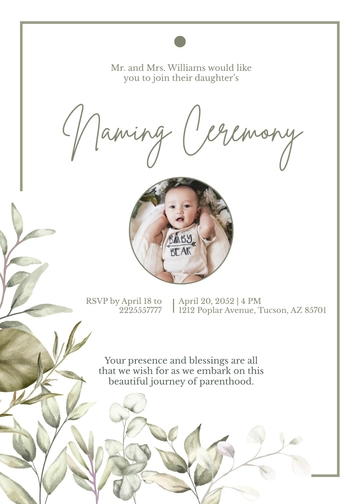 Free Elegant Naming Ceremony Invitation Template to Edit Online