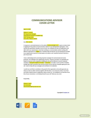 Communications Advisor Cover Letter