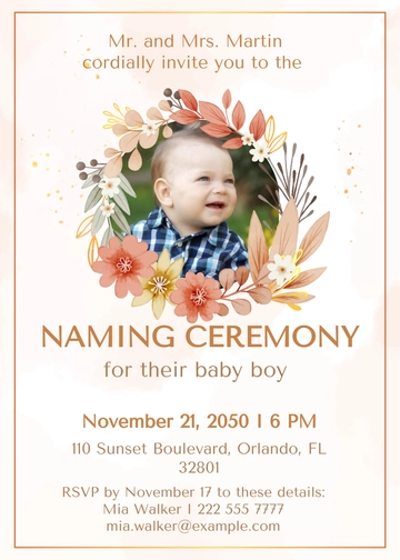 Free Naming Ceremony card Template to Edit Online