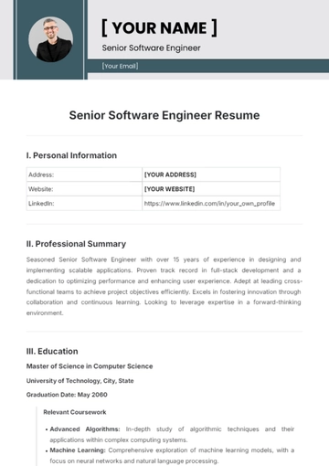 Free Senior Software Engineer Resume Template to Edit Online