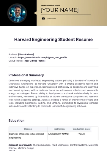 Free Harvard Engineering Student Resume to Edit Online