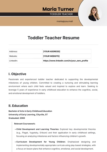 Free Toddler Teacher Resume Template to Edit Online