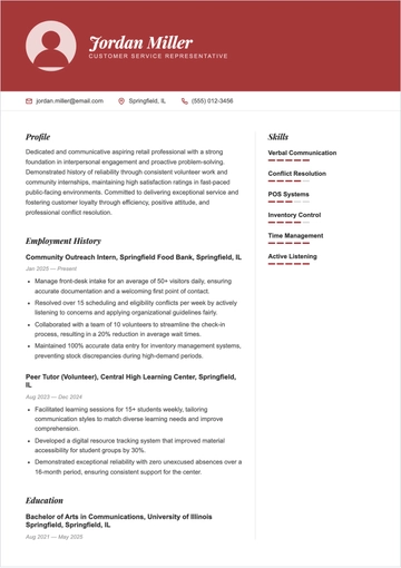 Free Fresher Customer Service Resume to Edit Online