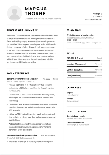 Free Food Representative Customer Service Resume to Edit Online