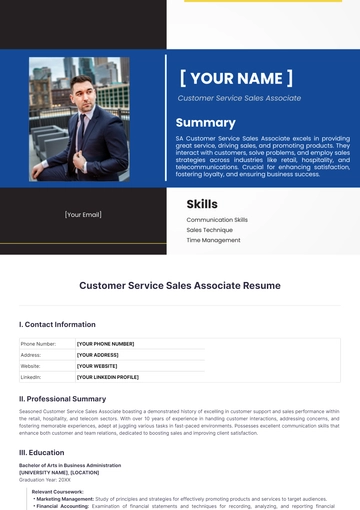 Free Customer Service Sales Associate Resume to Edit Online