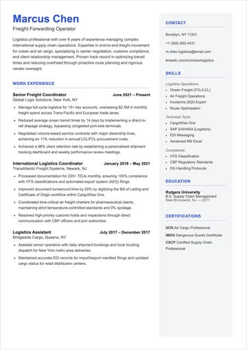 Free Freight Forwarding Operator Customer Service Resume to Edit Online