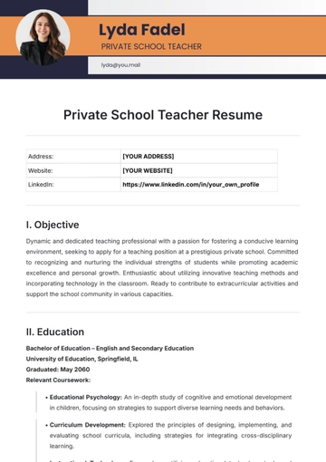 Free Private School Teacher Resume Template to Edit Online