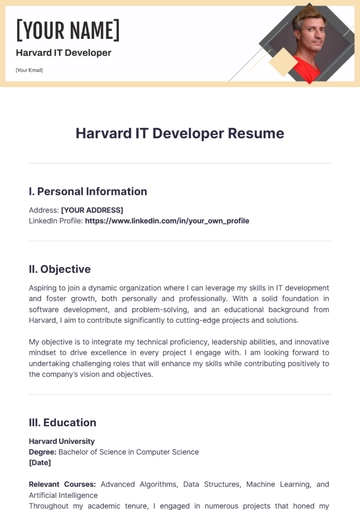 Free Harvard IT Developer Resume to Edit Online