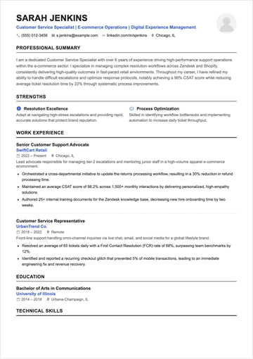 Free Professional Customer Service Resume to Edit Online