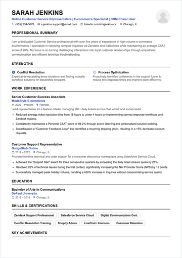 Free Online Customer Service Representative Resume to Edit Online