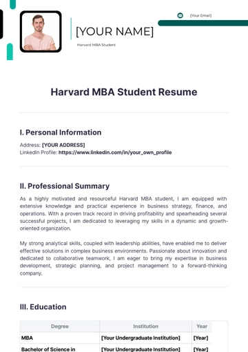 Free Harvard Mba Student Resume to Edit Online