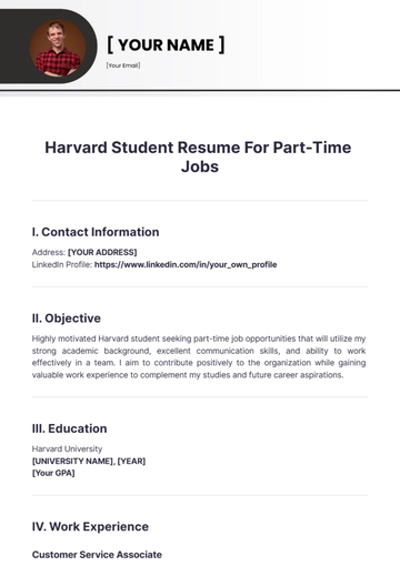 Free Harvard Student Resume For Part Time Jobs to Edit Online