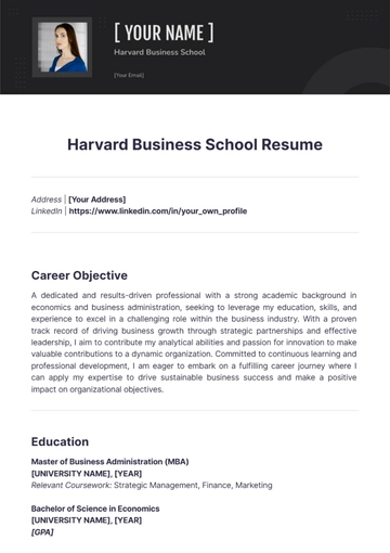 Free Harvard Business School Resume to Edit Online