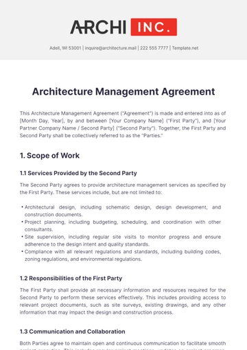 Free Architecture Management Agreement Template to Edit Online