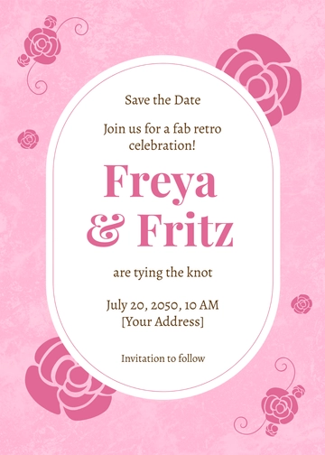 Free Pink Retro Save the Date Template to Edit Online