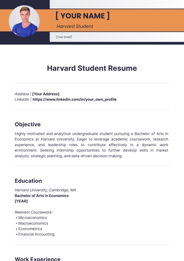 Free Harvard Student Resume to Edit Online