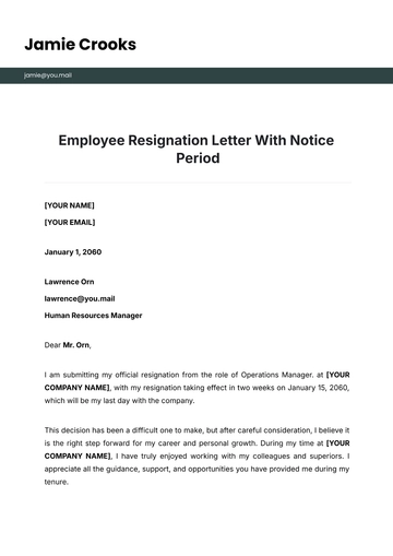 Free Employee Resignation Letter With Notice Period Template to Edit Online