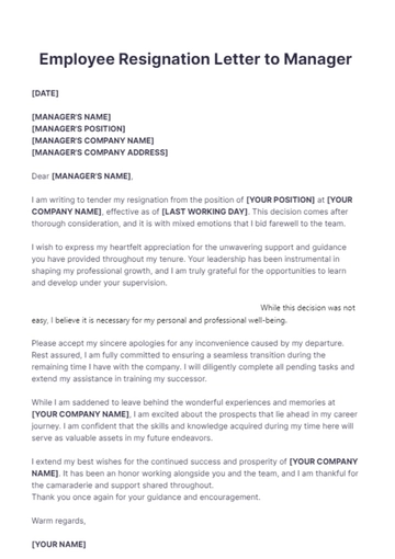 Free Employee Resignation Letter to Manager Template to Edit Online