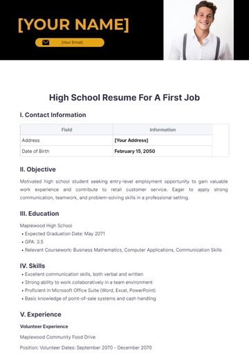 Free High School Resume For A First Job to Edit Online