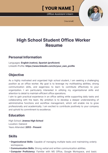 Free High School Student Office Worker Resume to Edit Online