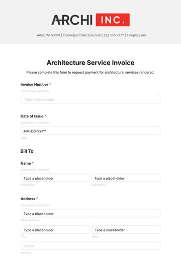 Free Architecture Service Invoice Template to Edit Online