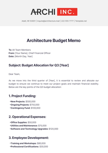 Free Architecture Budget Memo Template to Edit Online