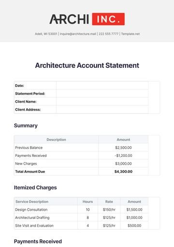 Free Architecture Account Statement Template to Edit Online