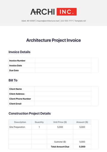 Free Architecture Project Invoice Template to Edit Online