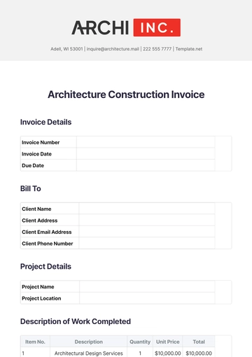 Free Architecture Construction Invoice Template to Edit Online