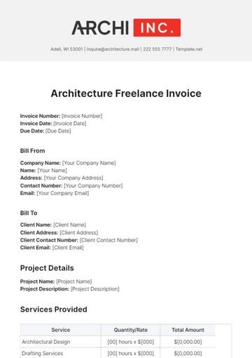 Free Architecture Freelance Invoice Template to Edit Online