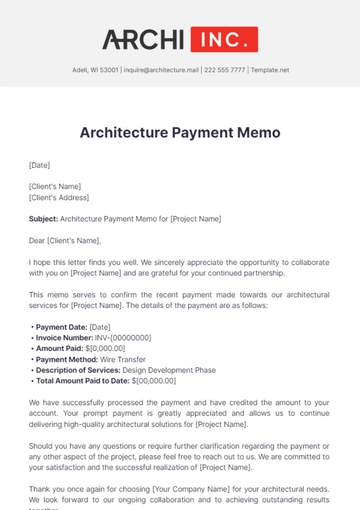 Free Architecture Payment Memo Template to Edit Online