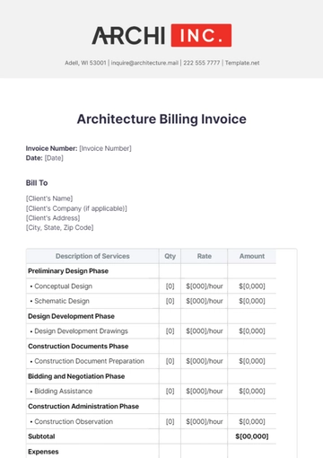 Free Architecture Billing Invoice Template to Edit Online