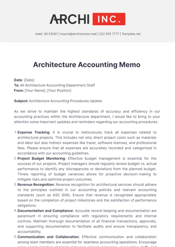 Free Architecture Accounting Memo Template to Edit Online