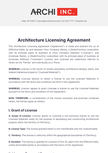 Free Architecture Licensing Agreement Template to Edit Online