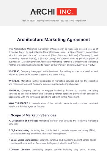 Free Architecture Marketing Agreement Template to Edit Online