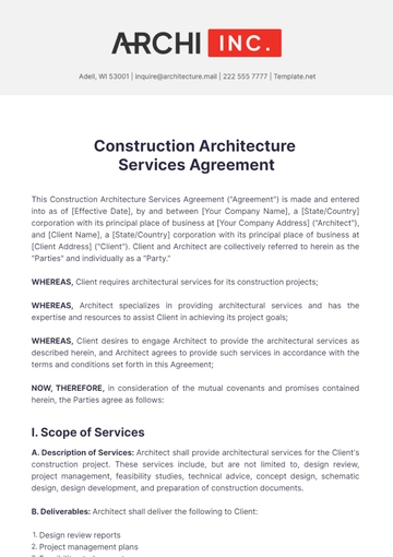 Free Construction Architecture Services Agreement Template to Edit Online