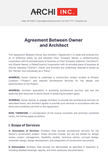 Free Agreement Between Owner and Architect Template to Edit Online