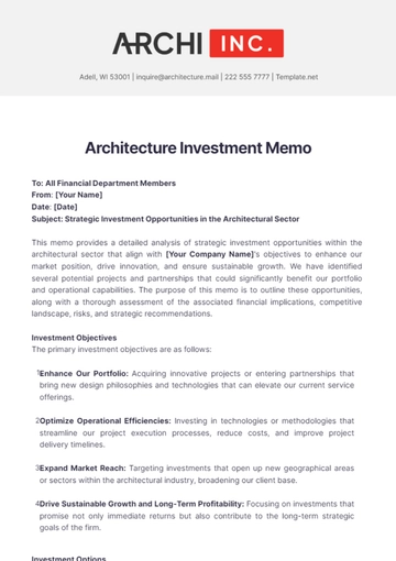 Free Architecture Investment Memo Template to Edit Online
