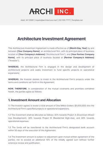 Free Architecture Investment Agreement Template to Edit Online