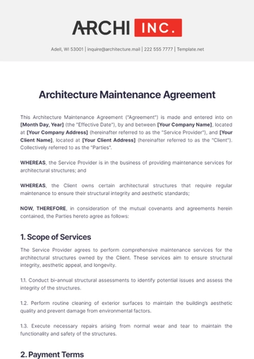 Free Architecture Maintenance Agreement Template to Edit Online