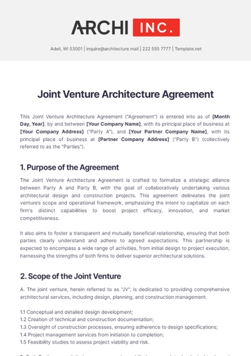 Free Joint Venture Architecture Agreement Template to Edit Online