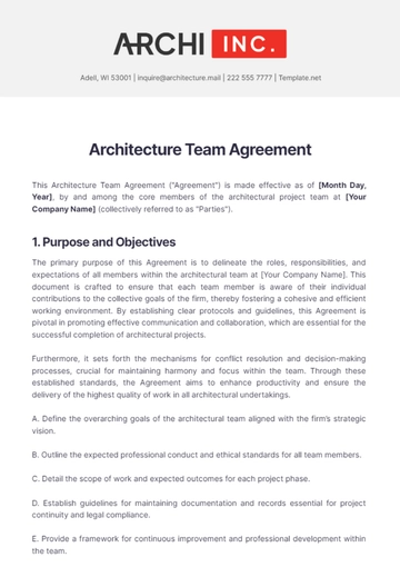 Free Architecture Team Agreement Template to Edit Online