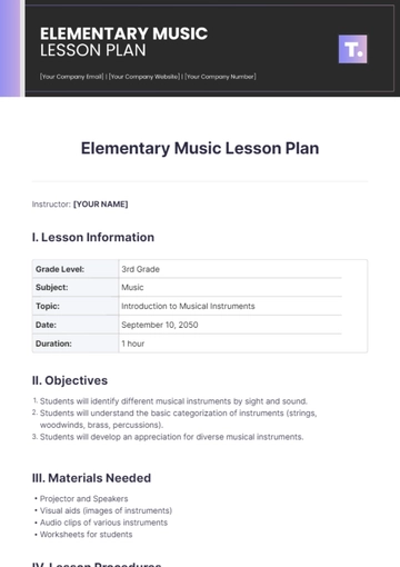 Free Elementary Music Lesson Plan Template to Edit Online Free Elementary Music Lesson Plan Template to Edit Online