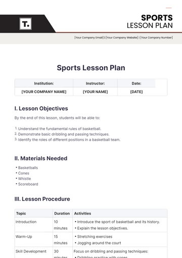 Free Sports Lesson Plan Template to Edit Online