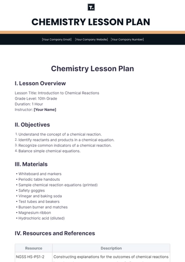 Free Chemistry Lesson Plan Template to Edit Online