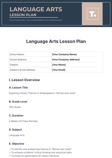 Free Language Arts Lesson Plan Template to Edit Online