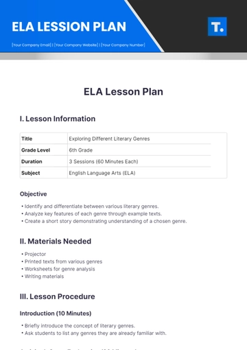Free ELA Lesson Plan Template to Edit Online