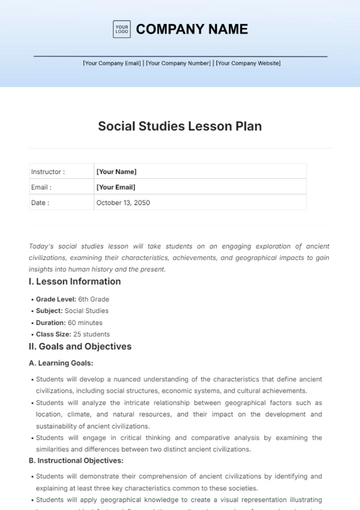 Free Social Studies Lesson Plan Template to Edit Online