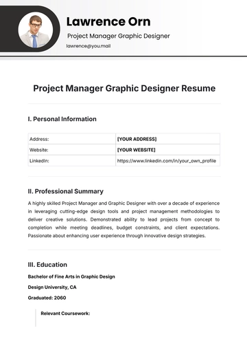 Free Project Manager Graphic Designer Resume Template to Edit Online
